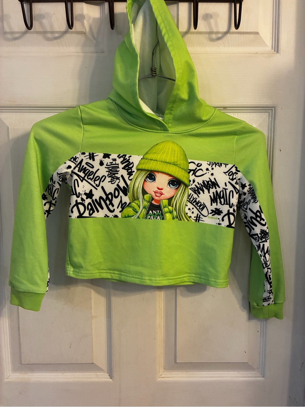 Pat Pat Lime Green Cropped Hoodie with Graphic Panel